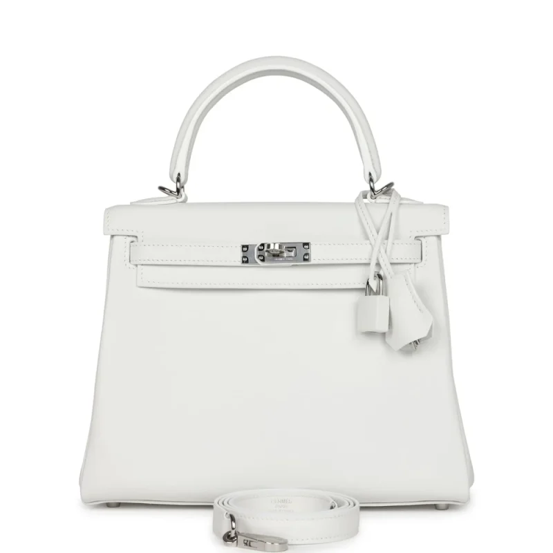 High-End Hermès Inspired – Kelly 25 Sellier White Epsom Palladium HW - Premium Alternative