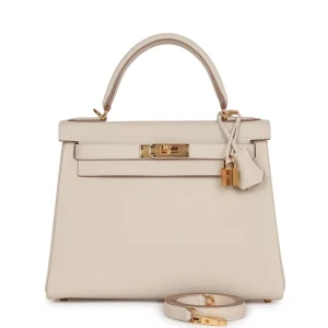 High-End Hermès Inspired - Kelly 28 Retourne Craie Togo Gold HW