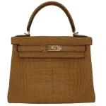 High-End Hermès Inspired - Kelly 28 Retourne Kraft Matte Alligator Gold HW