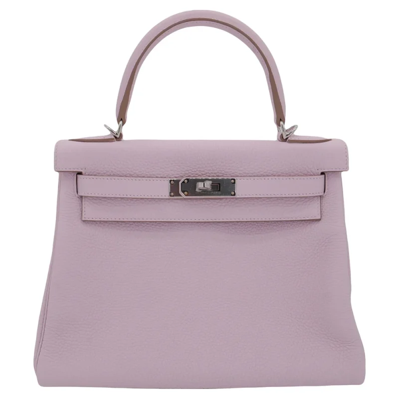 High-End Hermès Inspired - Kelly 28 Retourne Mauve Pale Clemence Palladium HW