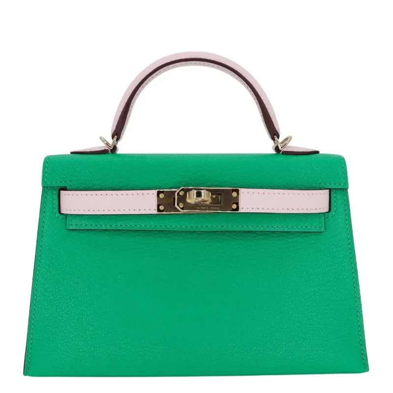 High-End Hermès Inspired - Kelly II Sellier Mini HSS Menthe/Mauve Pale Chevre Permabrass HW