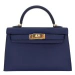 High-End Hermès Inspired - Kelly II Sellier Mini Navy Epsom Gold HW