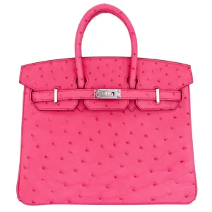 Mirror Quality Hermès Replicas - Birkin 25 Rose Tyrien Ostrich Palladium HW