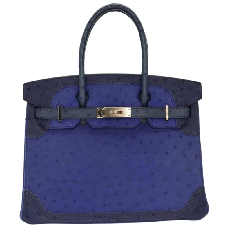 Mirror Quality Hermès Replicas - Birkin 30 Ghillies Bleu Roi Ostrich Permabrass HW