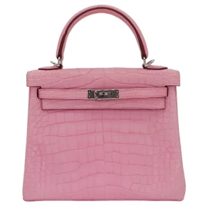 Mirror Quality Hermès Replicas - Kelly 25 Retourne Bubblegum Matte Alligator Palladium HW
