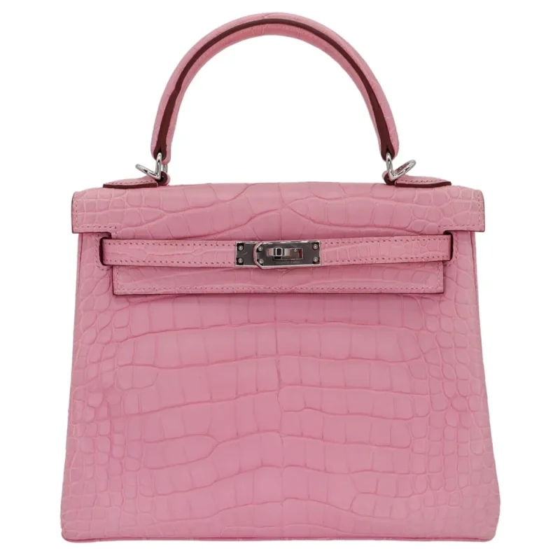 Mirror Quality Hermès Replicas - Kelly 25 Retourne Bubblegum Matte Alligator Palladium HW