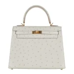 Mirror Quality Hermès Replicas - Kelly 25 Sellier Gris Perle Ostrich Gold HW