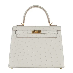 Mirror Quality Hermès Replicas - Kelly 25 Sellier Gris Perle Ostrich Gold HW