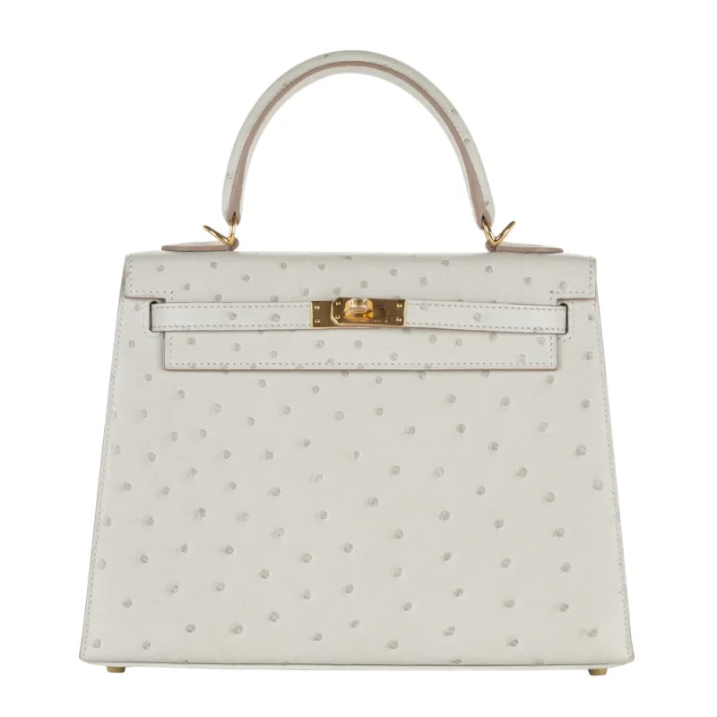 Mirror Quality Hermès Replicas - Kelly 25 Sellier Gris Perle Ostrich Gold HW