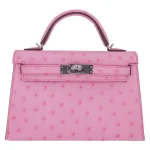 Mirror Quality Hermès Replicas - Kelly II Sellier Mini Bubblegum Ostrich Palladium HW