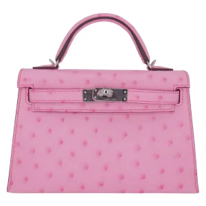 Mirror Quality Hermès Replicas - Kelly II Sellier Mini Bubblegum Ostrich Palladium HW