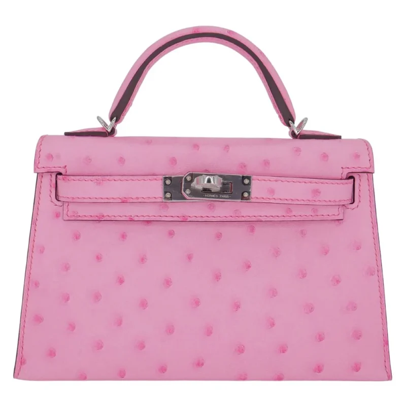 Mirror Quality Hermès Replicas - Kelly II Sellier Mini Bubblegum Ostrich Palladium HW