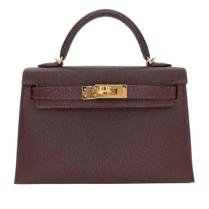 Mirror Quality Hermès Replicas - Kelly II Sellier Mini Verso Havane/Gris Touretelle Chèvre Gold HW