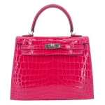 Premium Hermès Replica - Kelly 25 Sellier Framboise Shiny Niloticus Crocodile Palladium HW
