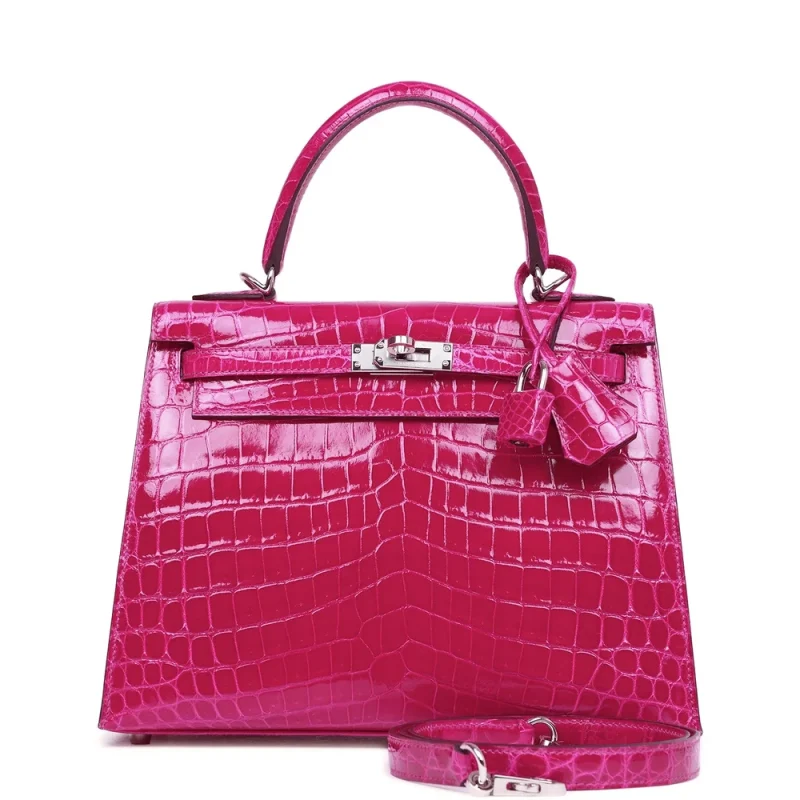 Premium Hermès Replica - Kelly 25 Sellier Rose Pourpre Shiny Niloticus Palladium HW