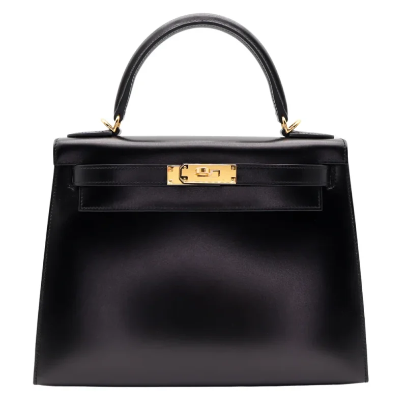 Hermes Kelly 28 Inspired Brisbane 3 Premium Hermès Replica – Kelly 28 Sellier Black Box Calf Gold HW - Premium Alternative